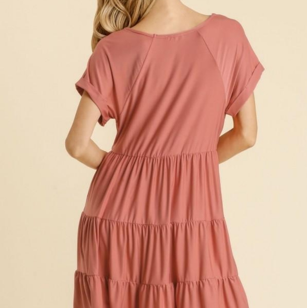 Umgee Canyon Clay V-Neck Tiered Babydoll Dress - Picture 10 of 13